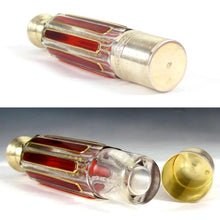Load image into Gallery viewer, Antique French Sterling Silver Flask Cut to Clear Glass Ruby Panels