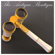Load image into Gallery viewer, Antique French Lemaire Paris Mother of Pearl Opera Glasses with Extending Lorgnette Handle