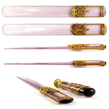Load image into Gallery viewer, Antique French Napoleon III Empire Cut Crystal & Gilt Bronze Writing Desk Set, Wax Seal & Page Turner