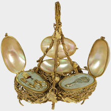 Load image into Gallery viewer, Antique French Palais Royal Mother Of Pearl Egg Sewing Etui, Embroidery Tools