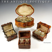 Load image into Gallery viewer, Antique French Perfume Caddy, Signed Alphonse Giroux Paris, Kingwood Box, Gilt Bronze & Hand Painted Porcelain Plaque, Baccarat Bottles