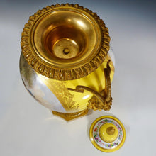 Load image into Gallery viewer, Antique French Sevres Style Porcelain Lidded Urn Satyr Figural Gilt Bronze Handles, Hand Painted Scene