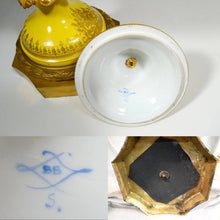 Load image into Gallery viewer, Antique French Sevres Style Porcelain Lidded Urn Satyr Figural Gilt Bronze Handles, Hand Painted Scene
