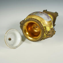 Load image into Gallery viewer, Antique French Sevres Style Porcelain Urn Satyr Bronze Handles, Hand Painted Gilt & Rococo Scene