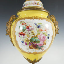 Load image into Gallery viewer, Antique French Sevres Style Porcelain Urn Satyr Bronze Handles, Hand Painted Gilt & Rococo Scene