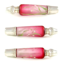 Load image into Gallery viewer, Antique French Sterling Silver Enamel & Pink Glass Flask