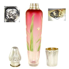 Load image into Gallery viewer, Antique French Sterling Silver Enamel & Pink Glass Flask