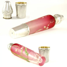 Load image into Gallery viewer, Antique French Sterling Silver Enamel & Pink Glass Flask