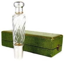 Load image into Gallery viewer, Antique French Sterling Silver Gilt Vermeil Cut Crystal Flask, Original Box