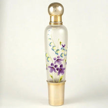 Load image into Gallery viewer, Antique French Sterling Silver Glass Flask in Box, Enamel Flowers