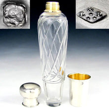 Load image into Gallery viewer, Antique French Sterling Silver Gilt Vermeil Cut Crystal Flask, Original Box
