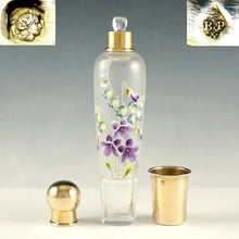 Load image into Gallery viewer, Antique French Sterling Silver Glass Flask in Box, Enamel Flowers