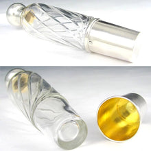 Load image into Gallery viewer, Antique French Sterling Silver Gilt Vermeil Cut Crystal Flask, Original Box