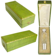 Load image into Gallery viewer, Antique French Sterling Silver Gilt Vermeil Cut Crystal Flask, Original Box
