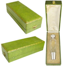 Load image into Gallery viewer, Antique French Sterling Silver Gilt Vermeil Cut Crystal Flask, Original Box