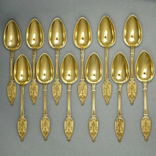 Load image into Gallery viewer, Antique French Sterling Silver Gold Vermeil Tea Service, Empire Motif, Sugar Tongs, Strainer, Teaspoon Set, Alphonse DEBAIN