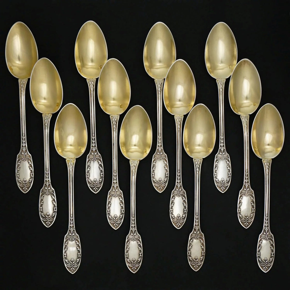 Antique French Sterling Silver Gold Vermeil 13pc Tea Coffee Spoon
