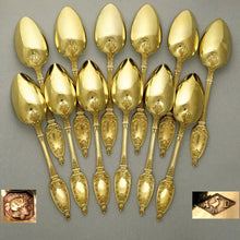 Load image into Gallery viewer, Antique French Sterling Silver Gold Vermeil Tea Service, Empire Motif, Sugar Tongs, Strainer, Teaspoon Set, Alphonse DEBAIN