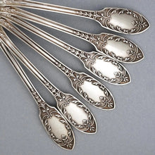Load image into Gallery viewer, Antique French Sterling Silver Gold Vermeil 13pc Tea Coffee Spoon Set, Sugar Tongs, Renaissance Mascarons