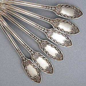 Antique French Sterling Silver Gold Vermeil 13pc Tea Coffee Spoon Set, Sugar Tongs, Renaissance Mascarons