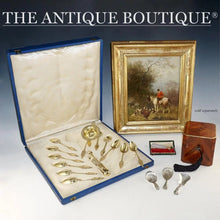 Load image into Gallery viewer, Antique French Sterling Silver Gold Vermeil Tea Service, Empire Motif, Sugar Tongs, Strainer, Teaspoon Set, Alphonse DEBAIN