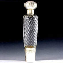 Load image into Gallery viewer, Antique French Sterling Silver Spiral Fluted Cut Glass Flask