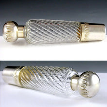 Load image into Gallery viewer, Antique French Sterling Silver Spiral Fluted Cut Glass Flask