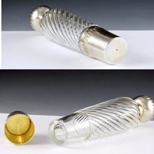 Load image into Gallery viewer, Antique French Sterling Silver Spiral Fluted Cut Glass Flask