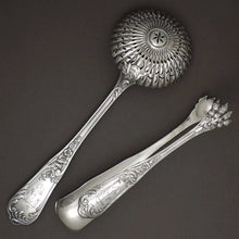 Load image into Gallery viewer, Antique French Sterling Silver Sugar Tongs & Sifter Spoon Set