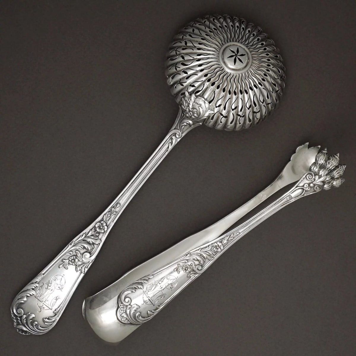 French Sterling Silver Sugar Sifter Spoon - shops Shell Bowl