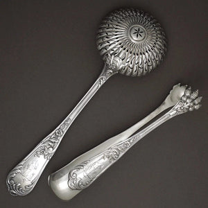 Antique French Sterling Silver Sugar Tongs & Sifter Spoon Set