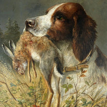 Load image into Gallery viewer, Antique German Hunting Scene Painting Moritz Müller (1841-1899) Spaniel Dog & Rabbit