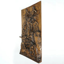Load image into Gallery viewer, Antique Hand Carved Wood Relief Panel Descent of Christ from the Cross Altar Piece Wall Plaque