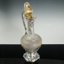 Load image into Gallery viewer, Puiforcat Antique French Sterling Silver Cameo Acid Etched Glass Claret Jug Ewer, Mascaron Face