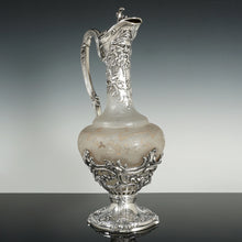 Load image into Gallery viewer, Puiforcat Antique French Sterling Silver Cameo Acid Etched Glass Claret Jug Ewer, Mascaron Face