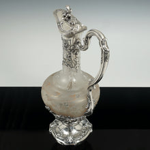 Load image into Gallery viewer, Puiforcat Antique French Sterling Silver Cameo Acid Etched Glass Claret Jug Ewer, Mascaron Face