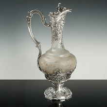 Load image into Gallery viewer, Puiforcat Antique French Sterling Silver Cameo Acid Etched Glass Claret Jug Ewer, Mascaron Face