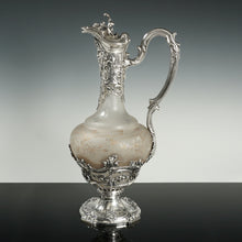 Load image into Gallery viewer, Puiforcat Antique French Sterling Silver Cameo Acid Etched Glass Claret Jug Ewer, Mascaron Face