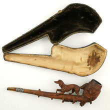 Load image into Gallery viewer, Antique Black Forest Hand Carved Wood Smoking Pipe, Hunting Dog Hound