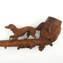 Load image into Gallery viewer, Antique Black Forest Hand Carved Wood Smoking Pipe, Hunting Dog Hound