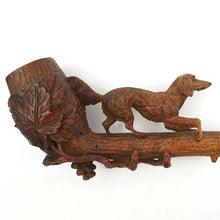 Load image into Gallery viewer, Antique Black Forest Hand Carved Wood Smoking Pipe, Hunting Dog Hound