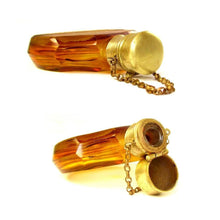 Load image into Gallery viewer, Antique Bohemian Glass Cut to Clear Engraved Perfume Bottle Chatelaine