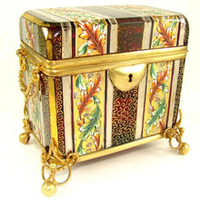 Load image into Gallery viewer, Antique Bohemian Moser Raised Enamel Gold & Silver Gilt Hand Painted Ruby Red Glass Sugar Casket / Jewelry Box