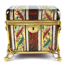 Load image into Gallery viewer, Antique Bohemian Moser Raised Enamel Gold & Silver Gilt Hand Painted Ruby Red Glass Sugar Casket / Jewelry Box