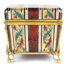 Load image into Gallery viewer, Antique Bohemian Moser Raised Enamel Gold & Silver Gilt Hand Painted Ruby Red Glass Sugar Casket / Jewelry Box