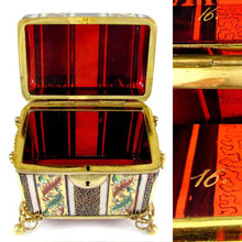 Load image into Gallery viewer, Antique Bohemian Moser Raised Enamel Gold & Silver Gilt Hand Painted Ruby Red Glass Sugar Casket / Jewelry Box