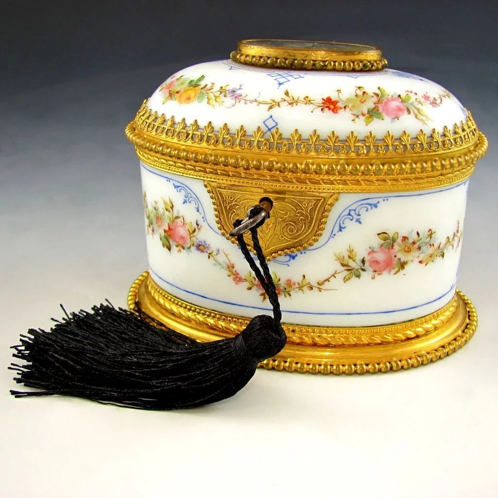 French Opaline Glass Painted Box French Opaline Glass Painted Box