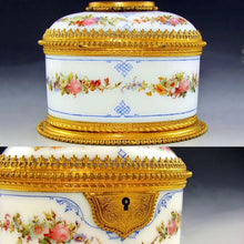 Load image into Gallery viewer, Antique French enamel opaline glass jewelry box, gilt bronze ormolu