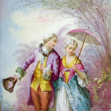 Load image into Gallery viewer, Antique French Hand Painted Porcelain Portrait Plaque Courting Couple, Celeste Blue, Deforge Carpentier Gilt Frame