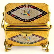 Load image into Gallery viewer, Antique Moser Gilt Enamel Ruby Glass Sugar Casket Jewelry Box, Birds